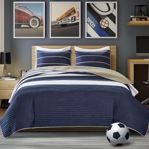 Comfort Spaces Hypoallergenic All Season, Lightweight Coverlet Bedspread Cozy Kids Bedding & Sham, Fabric, Verone, Blue, Twin/Twin XL