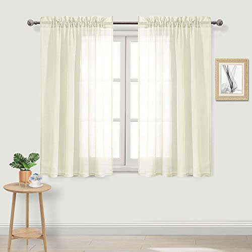 DWCN Ivory Sheer Curtains Semi Transparent Voile Rod Pocket Curtains for Bedroom and Living Room, 42 x 45 inches Long, Set of 2 Panels