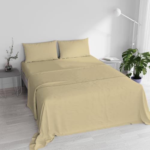 Italian Bed Linen Elegant Bed Linen Set (Flat 250x300, Fitted Sheet 170x200cm+2 Pillowcases 52x82cm), Cream, DOUBLE