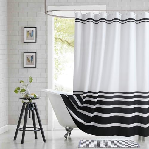 BESTRIPES White and Black Striped Shower Curtain 72x78 Inches, Waterproof Fabric with Modern Gradient Lines, 12 Rustproof Grommets & Weighted Hem