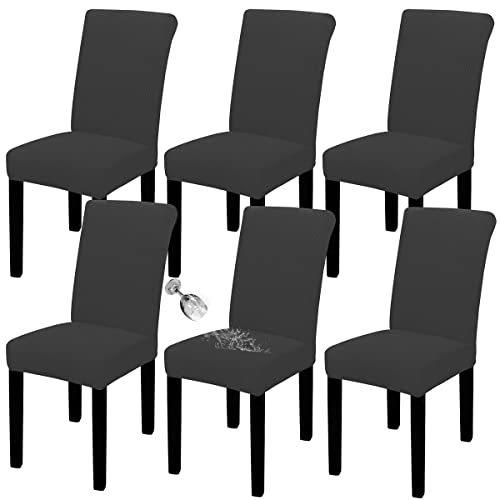 Easy-Going 100% Waterproof Dining Room Chair Cover Set of 6, Stretch Jacquard Parson Chair Slipcover Removable Washable Chair Protector for Home, Restaurant, Banquet (XLarge, Dark Gray)