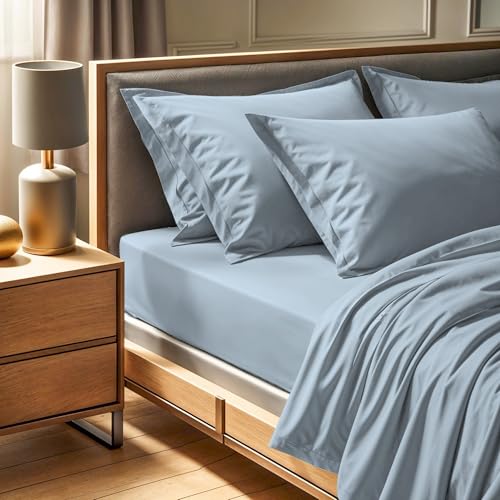 Premium Ranforce Single Fitted Sheet (90 x 200 + 30 cm), 100% Cotton, 145 Thread Count, Blue, Machine Washable at 30°C, Soft & Durable for Comfort