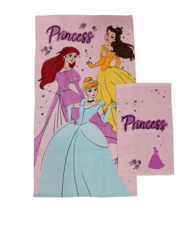 Hermet 8907 020 100% Cotton Disney Princess Terry Bath Towel Set, Pink, Pack of 2