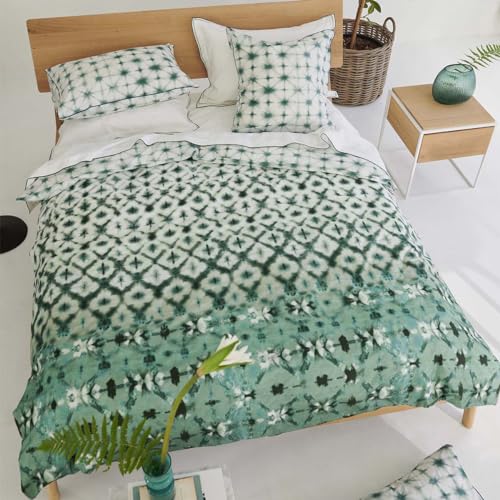 Karaoshi Celadon Printed Cotton Percale Duvet Cover, 200 x 200 cm, Designers Guild Green, Medium