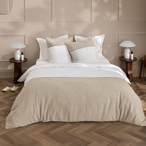 Douceur d'Intérieur, 3-Piece Bedding Set (240 x 220 cm) Gabrielle, Plain Cotton & Woven Cotton