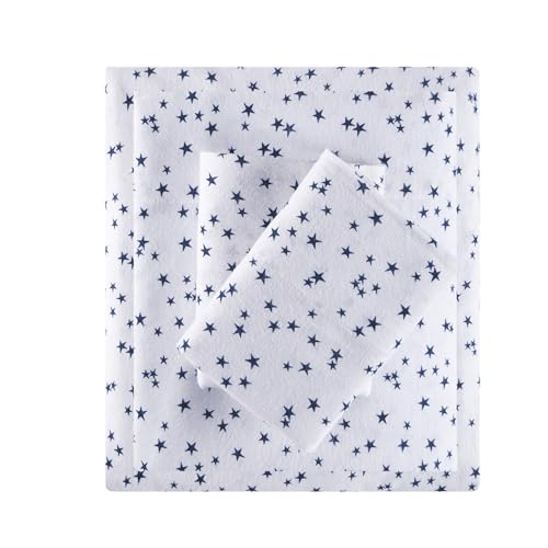 Intelligent Design Cozy Soft 100% Cotton Flannel Novelty Print Animals Stars Cute Warm, Ultra Soft Cold Weather Sheet Set Bedding, Queen, Blue Stars 4 Piece
