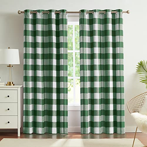 Melodieux Buffalo Check Plaid Blackout Curtains 72 Inches Long for Bedroom, Living Room Thermal Insulated Room Darkening Grommet Drapes, Green, 50 x 72 Inch, 2 Panels