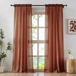 Anpark Terracotta Sheer Curtains 72 Inches Long for Bedroom, Elegant Cotton Linen Textured Light Filtering Crinkle Sheer Drapes Natural Voile Curtains Rod Pocket Living Room, W52 x L72 in, 2 Panels