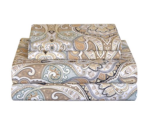 pointehaven 100% Cotton Percale Sheets - Printed Bed Sheet & Pillowcase Sets - Soft Cotton 4 Piece Bed Sheets Set - Fits Mattress 18 inches Deep Pocket - Color (Twin, Cedar)