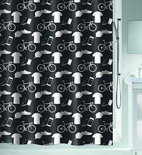 Spirella Anti-Mould Shower Curtain - Anti-Bacterial, Washable, Waterproof, Polyester, Patchwork 180 x 180 cm, Black