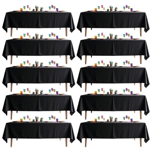 Dressmaker 10 Pack Black Table Cloth Rectangle 60x102 Inches Polyester Tablecloth for 6ft Tables Washable Fabric Table Cloths for Party,Wedding Banquet