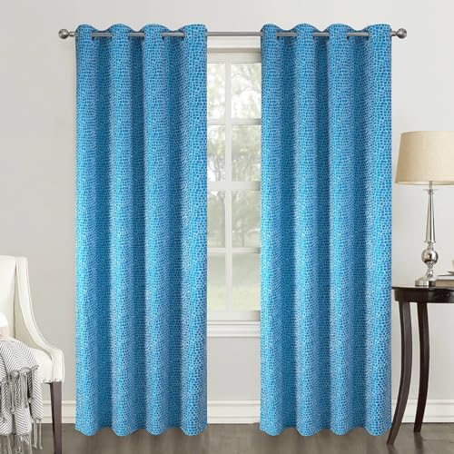 Homemaison - Pair of Blackout Curtains Geometric Style - Polyester - Embossed Square Pattern - For Living Room Bedroom Window - 140 x 260 cm - Blue
