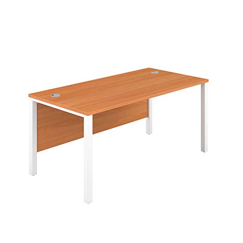 Office Hippo Heavy Duty Rectangular Goalpost Desk, Integrated Cable Ports, PC Desk For Office or Home, 5 Yr Wty, MFC - Beech Top, White Legs, 180cm x 80cm