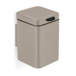Relaxdays Wall Mounted Bathroom Bin, 3 L, Drop-down Mechanism, Removable Inner Bucket, Cosmetic Waste Can, Steel, Beige