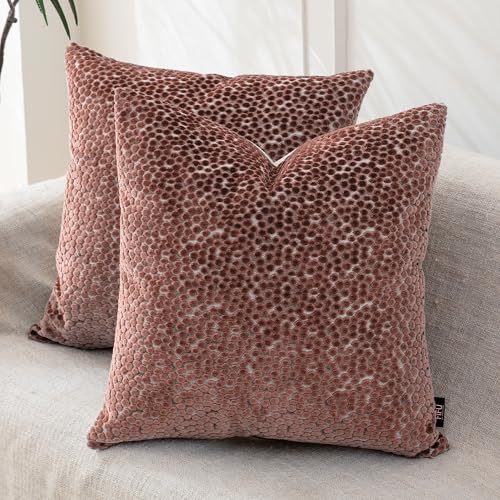 FIFU 20x20 Inch Throw Pillow Covers Set of 2, Jacquard Velvet, Dusty Rose - Linen-Look Back, Invisible Zipper, Soft Decorative Cushion Case for Couch Sofa Bedroom Living Room, Machine Washable