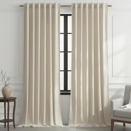 Timeper Cream Beige Velvet Curtains 120 inches 2 Panels, Luxury Curtains for Bedroom Living Room Thermal Insulated Super Soft Window Drapes,Back Tab & Rod Pocket,W52 x L120 inches