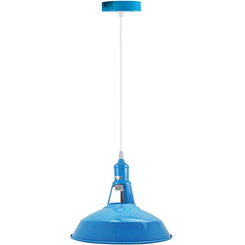 LEDSone Vintage Barn Slotted Blue Pendant Light with E27 Holder