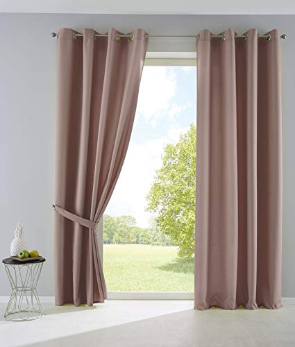Gardinenbox Palermo Opaque Curtains with Eyelets and Tiebacks 100% Polyester Taupe 145 x 140 cm Set of 2