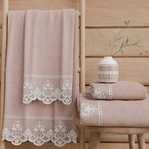 PETTI Artigiani Italiani - 100% Cotton Terry Bath Towels, 1+1 Towel Set, 2 Pieces 1 Face Towel and 1 Hand Towel, Powder