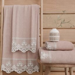 PETTI Artigiani Italiani - 100% Cotton Terry Bath Towels, 1+1 Towel Set, 2 Pieces 1 Face Towel and 1 Hand Towel, Powder
