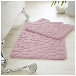 GC GAVENO CAVAILIA Super Soft 2 Piece Pebble Bath Mat Non Slip Toilet Rug, Highly Absorbent Bathroom Mat, Blush Pink, (50X80, 50X40), 722847