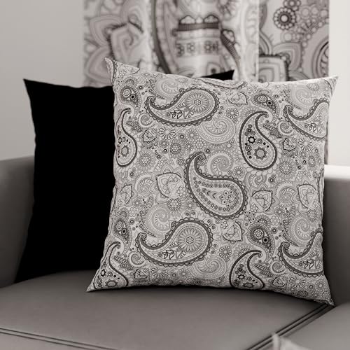 PETTI Artigiani Italiani - Pair of Pillow Cases 45 x 45 cm in Microfibre, Cushions for Bedroom Furniture, Sofa, Living Room, Set of 2 Cushion Covers, Paisley Cushion Cover, Black, 100% Made in Italy