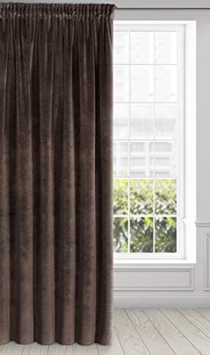 Eurofirany Soft Plain Opaque Velvet Curtain with Rufflette Tape For Rail - 1 Unit, Thick Fluffy Panel Drape Classic Glamour Elegant Living Room Bedroom, W55'' x L106'', 140x270 cm, Brown