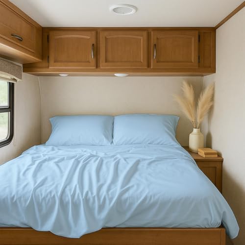 RV Sheets, Bunk (28x75) Inch, Upto 10-12 Inch Deep Pocket, 100% Egyptian Cotton RV Sheet Sets 4 Piece, Light Blue Solid