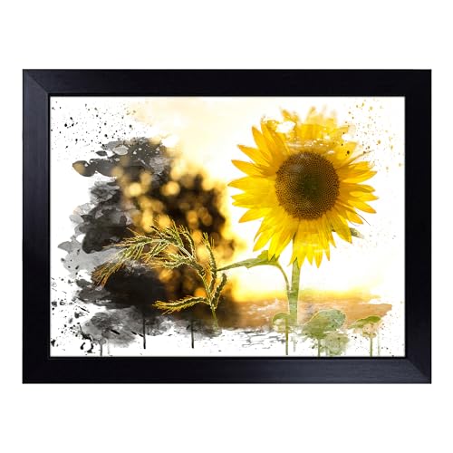 Lap Tray with Bean Bag Cushion, Flower The Yellow Sunflower V3 - Handmade in the UK, Raised Wooden Edge, Padded Cushion, Heat-Resistant Wipe-Clean Surface, for Meals, Laptops and Crafts