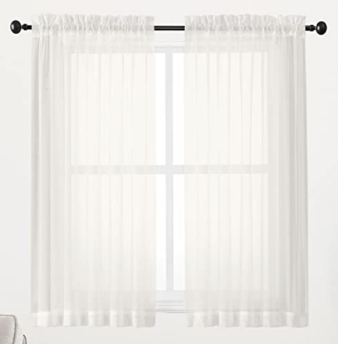 Chyhomenyc Ivory Sheer Window Curtain Panels 45 Inch, Set of 2, Light Filtering Solid Voile Curtains Drapes for Small Window/Living Room/Bedroom, Rod Pocket, 42W x 45L inches