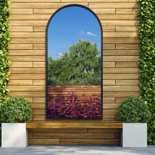 "MirrorOutlet The Arcus - Black Framed Modern Full Length Arched Garden Wall Mirror 55"" X 27.5"" (140CM X 70CM) Silver Mirror Glass with Black All weather Backing."