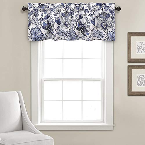 "Lush Decor Cynthia Jacobean Floral Print Single Curtain, 18"" L Valance, Blue"