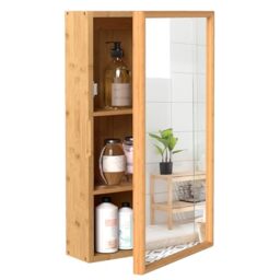 RELAX4LIFE Bathroom Mirror Cabinet, Bamboo Wall Medicine Cabinet with Single Door and Adjustable Shelves, Wall-Mounted Storage Cupboard Organiser Unit(Natural)