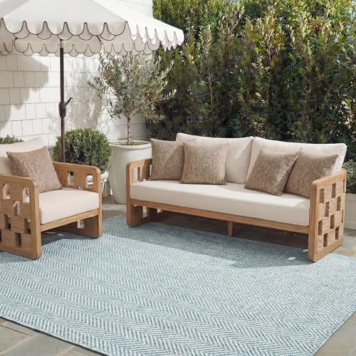 Safavieh Contemporary Rug for Living Room, Dining Room, Bedroom - Courtyard Collection, Short Pile, in Blue Grey, 201 X 290 cm