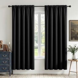 CUCRAF Black Blackout Curtains 63 inch Length 2 Panels Set, Rod Pocket Room Darkening Drapes for Bedroom Living Room, Insulated Thermal Light Blocking Window Curtain (W52 x L63 Inch)