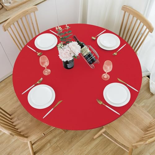 "NLMUVW Red Round Fitted Vinyl Tablecloth with Elastic Edge 100% Waterproof PVC Table Cover Christmas Decorative Table Cloth for Party Indoor and Outdoor, 45""- 56"""