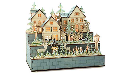 small foot 10216 Winter Village Wooden Decorative Christmas Lights with LED Battery Operated