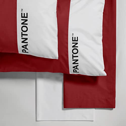 SWEET HOME Pantone™ - Single Bed Sheet 150 x 280 cm, Pillowcase 50 x 80 cm, Fitted Sheet 90 x 200 cm, 100% Cotton Percale 200, Thread Count 50 cm, Bordeaux Deaux/B White