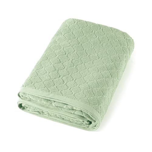 Pure Cotton 1-Piece Jacquard Combed Cotton Bath Towel 570 GSM – Oeko-TEX Certified – Washable at 40°C – Absorbent Bath Towel 90 x 180 cm – Meadow Green