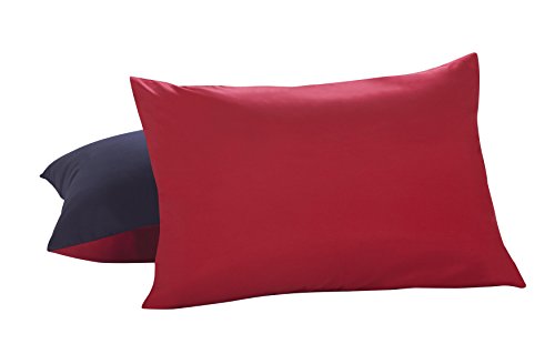 levinsohn Lux Hotel Bedding Reversible Microfiber Pillow Shams - Navy/Red, Standard/Queen, 2 Pack