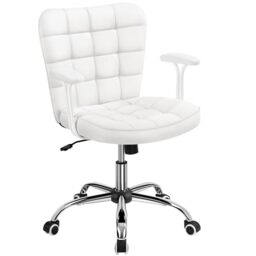 Yaheetech Faux Leather Swivel Vanity Chair with Detachable Armrests, White