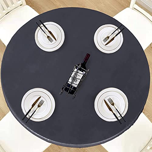 "LUSHVIDA Round Waterproof Table Cover Elastic Vinyl Fitted Tablecloth Elastic Edged Plastic Table Cloth (Grey, Best for Up to 45""-56"" Round)"
