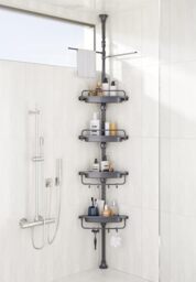 XLHOMO 32-122inch Corner Shower Caddy Tension Pole Grey, Rustproof Drill-Free Shower Shelves for Bathroom Bathtub Washbasin, Adjustable Shower Organizer with 4 Tier Patent Stable Shelves & Towel Bars