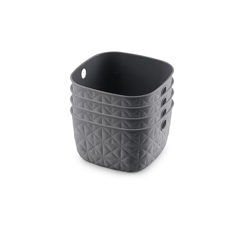 CURVER Softex 4 x 3L Storage Basket Set, Small Plastic Storage Organisers for Bathroom, Kitchen and Home Organisation, Lightweight & Durable, Dark Grey