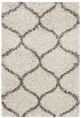 Safavieh Shag Rug for Living Room, Dining Room, Bedroom - Hudson Shag Collection, High Pile, in Ivory and Grey, 80 x 180 cm