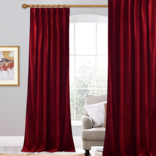 StangH Red Theater Curtains Back Tab Soft Velvet Thermal Insulated Room Divider Heavy Privacy Window Door Panels for Bedroom Living Room, W62 x L96 inches, 1 Panel