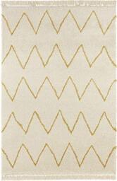 HANSE Home Ruby High Pile Living Room Rug Soft Fluffy Long Pile Shaggy Flokati Skandi Zigzag Pattern with Fringes for Children's Room Bedroom Kitchen Hallway Cream Gold 120 x 170 cm
