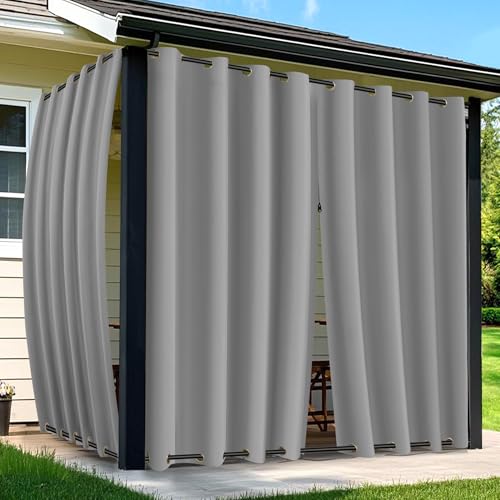 Arfntevss Outdoor Curtains for Patio Waterproof 2 Panels Blackout Curtains 120 inch Long with Zipper Top & Bottom Grommet Sun Blocking Outdoor Privacy Drape for Gazebo Porch Pergola (54x120, Grey)