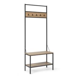 Amazon Basics Coat Stand with Shoe Storage, Entry Bench with Racks for Hallway, 34 x 72 x 182 cm, Oak