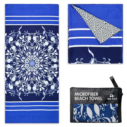 Quick Dry Towel Extra Large 78x35 Inch - Microfiber Beach Towel - Perfect for Beach, Travel, Swimming, Pool, Yoga, Hiking, Camping - Lightweight, Fast Drying, Compact for Adults (Blue Flower)